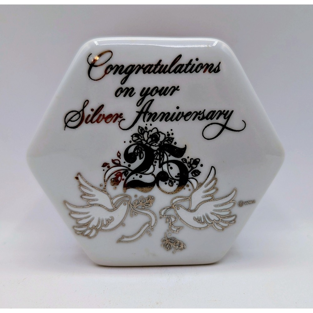 Vintage 1976 Designers Collection Silver Anniversary 25th Porcelain Trinket Box